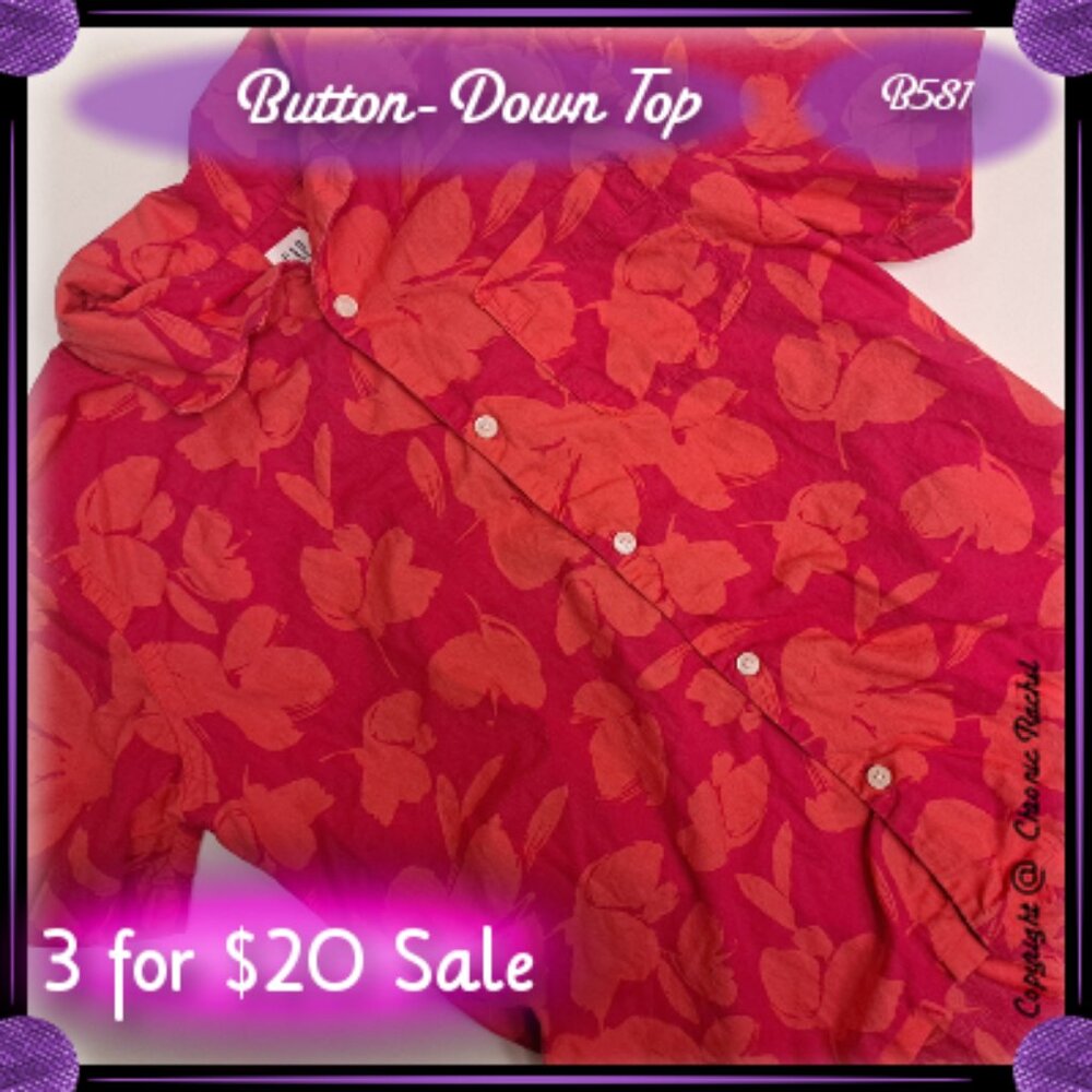 Tropical Red/Orange Short-Sleeve Button-Down Shirt